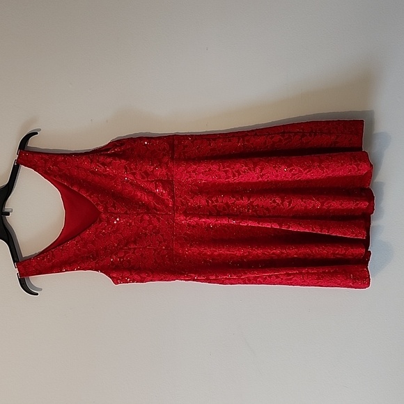Red lace sequin fit flare dress - Picture 4 of 4